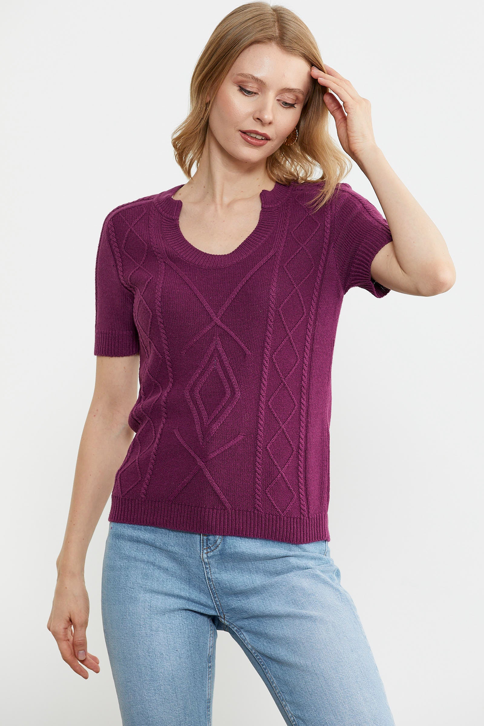 U Yaka Yünlü Triko Kazak - Mor (2) Sementa