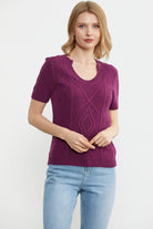 U Yaka Yünlü Triko Kazak - Mor (3) Sementa