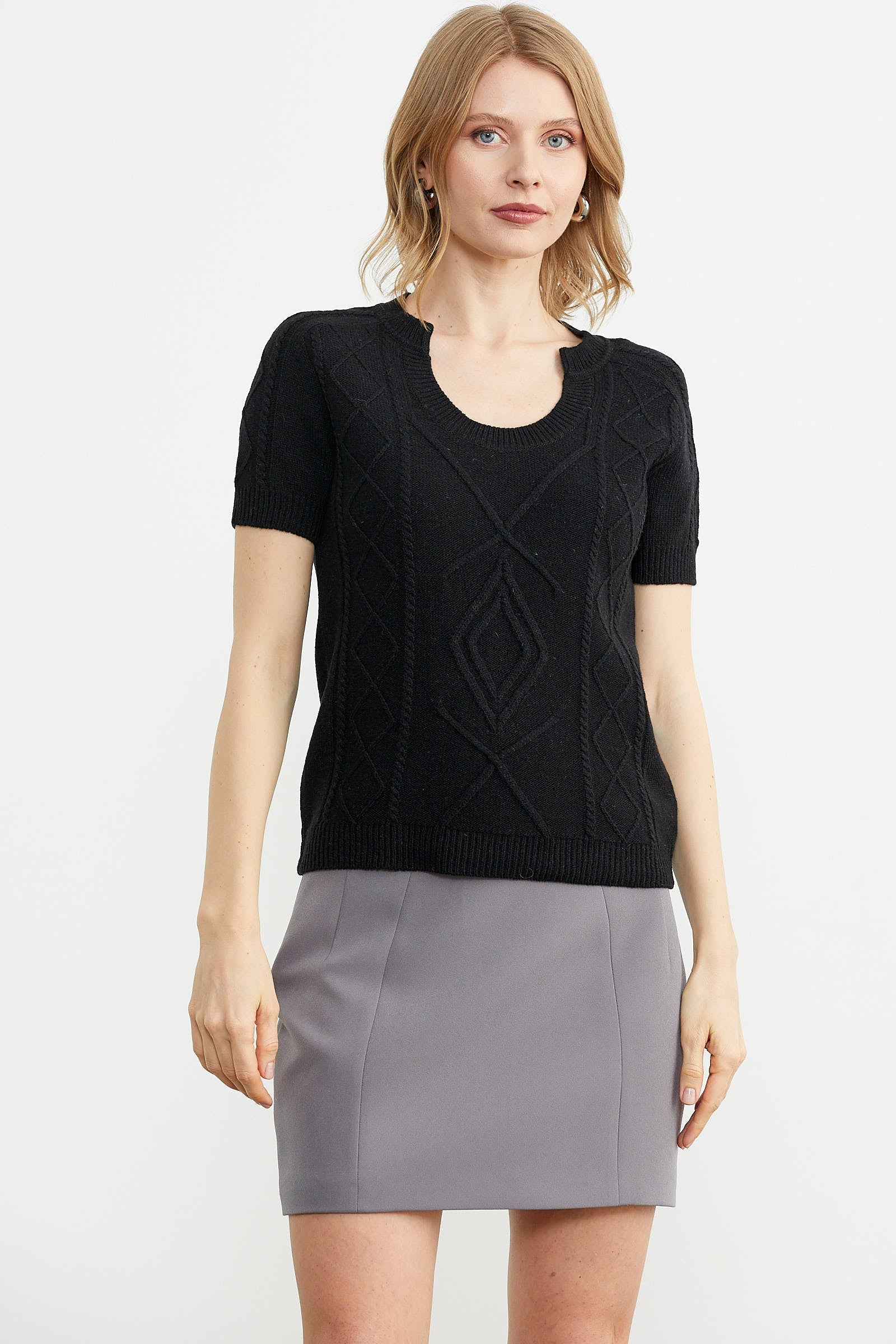 U Yaka Yünlü Triko Kazak - Siyah (1) Sementa