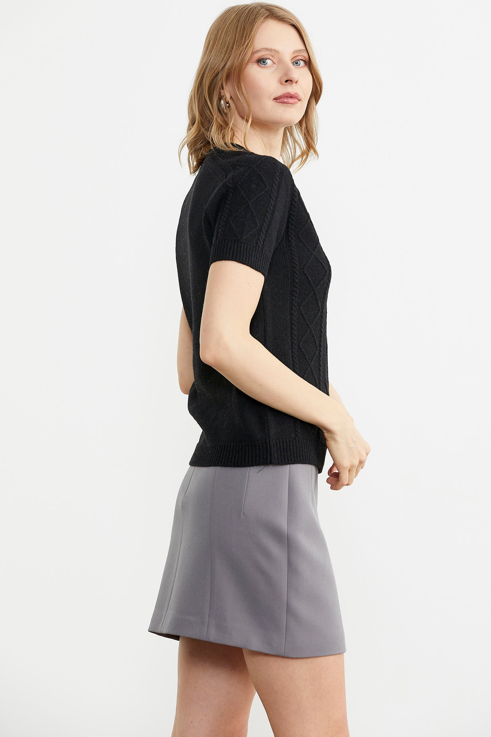 U Yaka Yünlü Triko Kazak - Siyah (3) Sementa