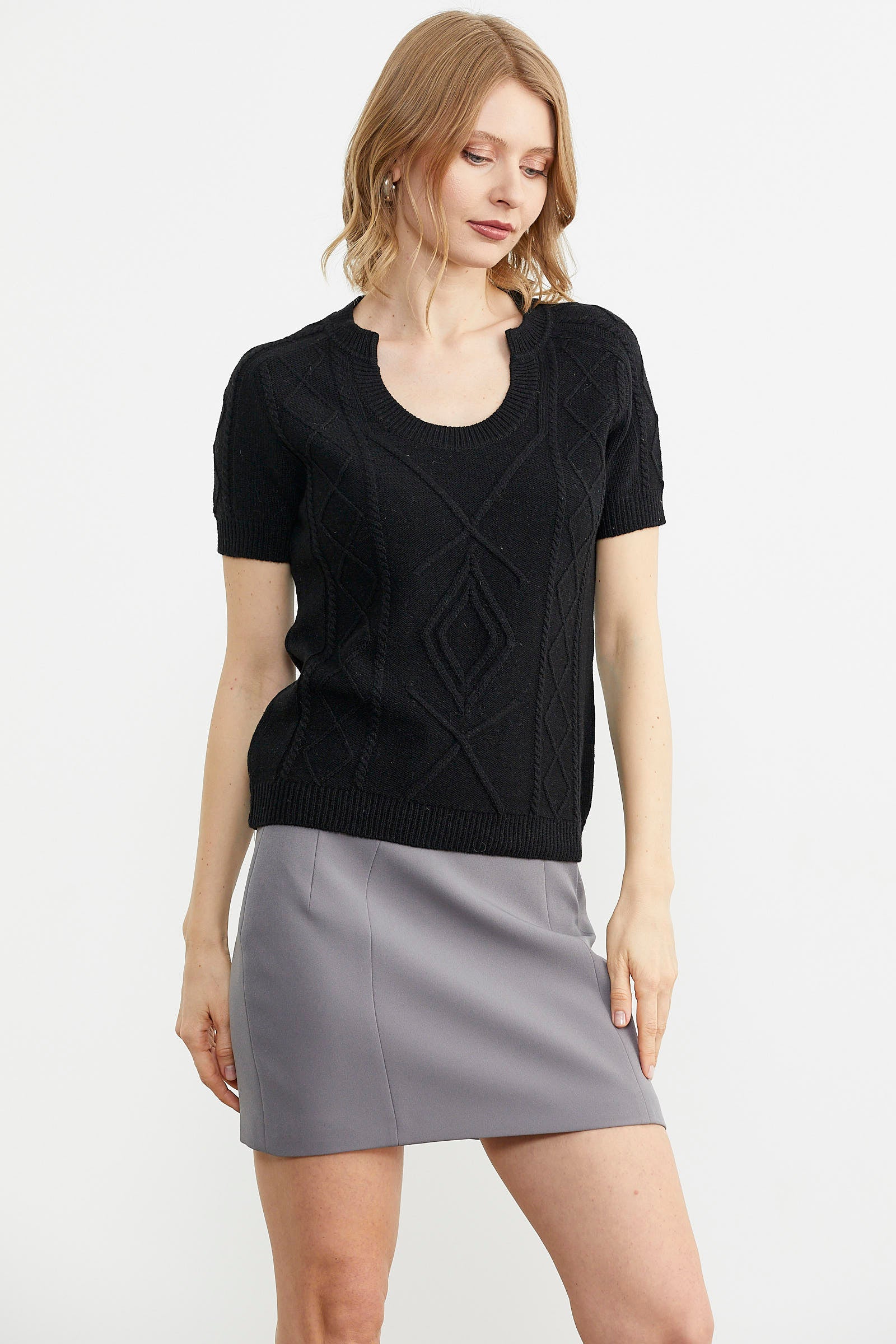 U Yaka Yünlü Triko Kazak - Siyah (4) Sementa