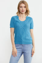 U Yaka Yünlü Triko Kazak - Turkuaz (3) Sementa