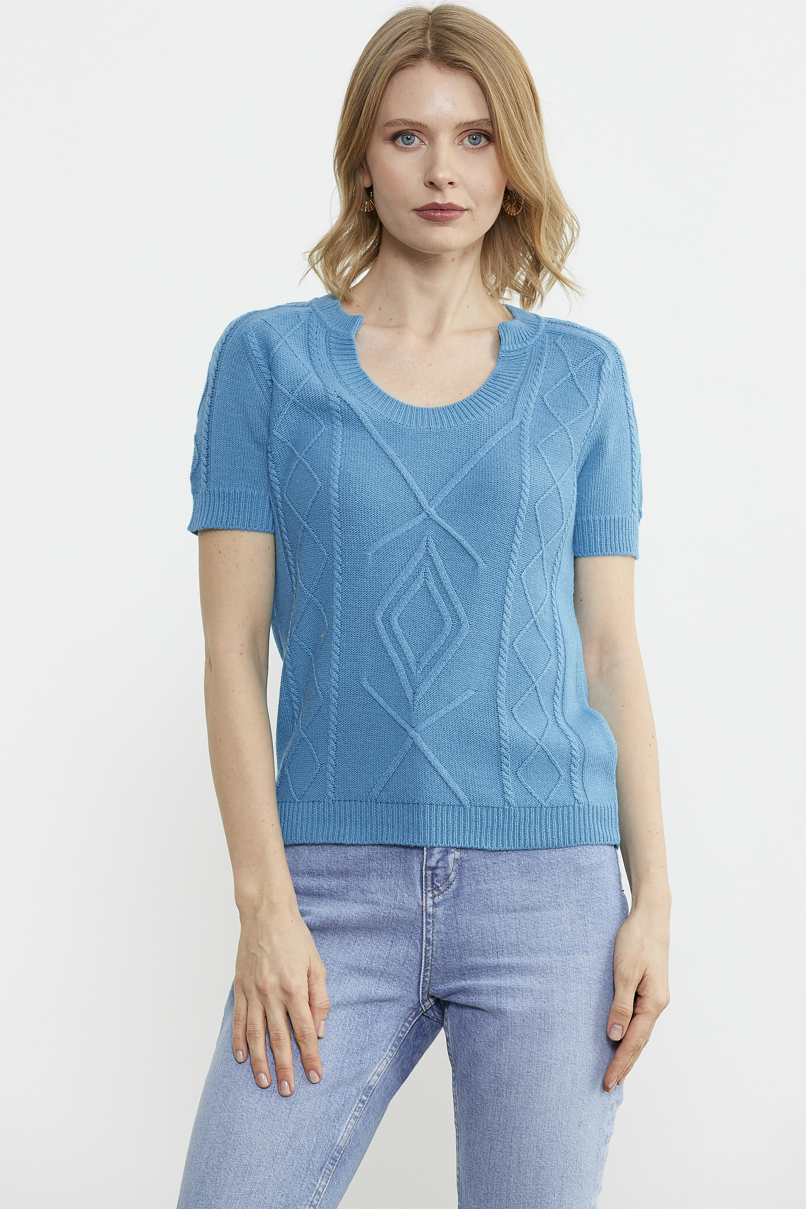 U Yaka Yünlü Triko Kazak - Turkuaz (3) Sementa