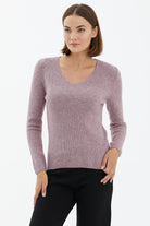 V Yaka Basic Triko Kazak - Gül (3) Sementa