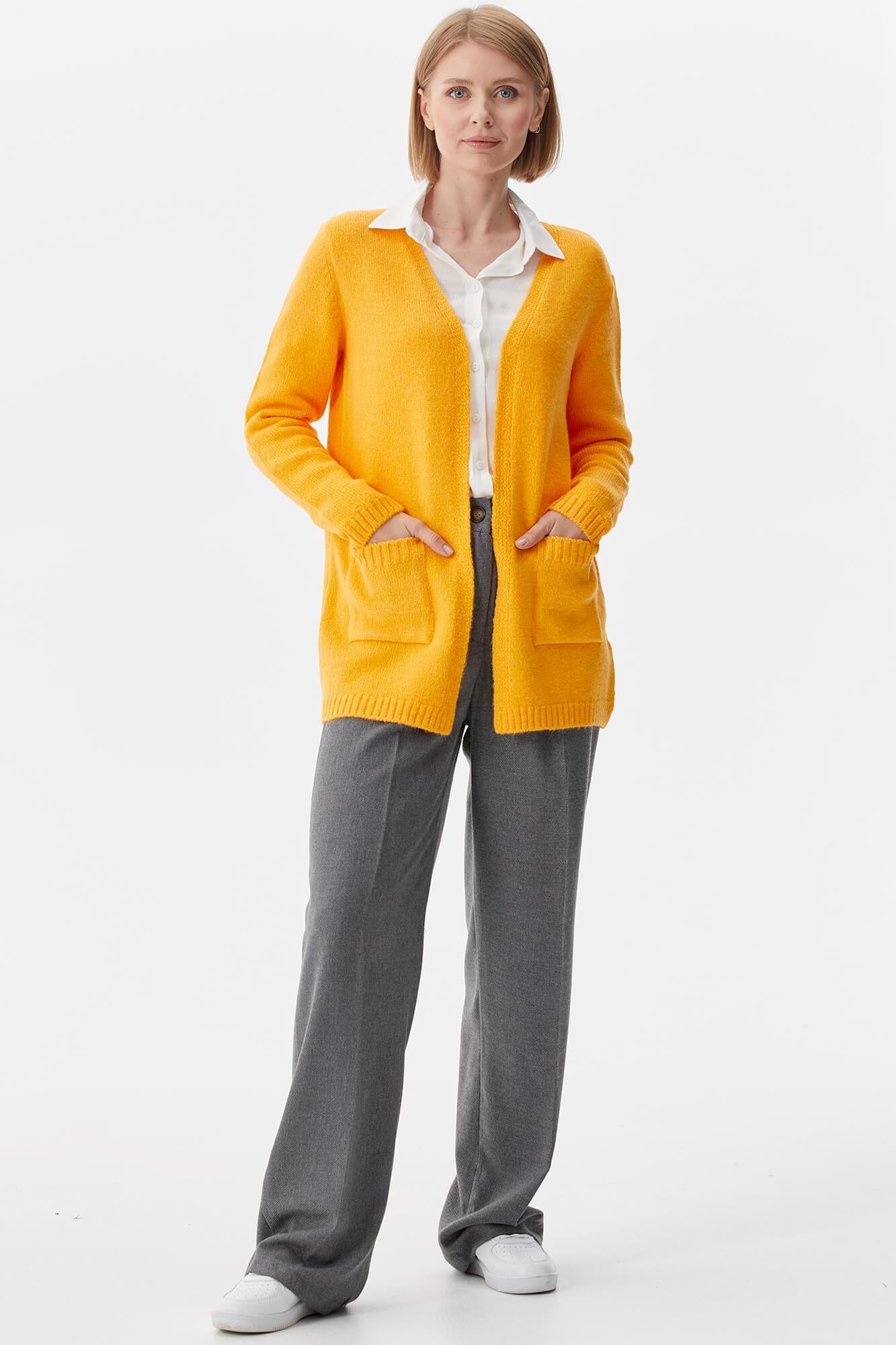 V Yaka Cepli Kadın Triko Ceket - Kayısı (1) Sementa