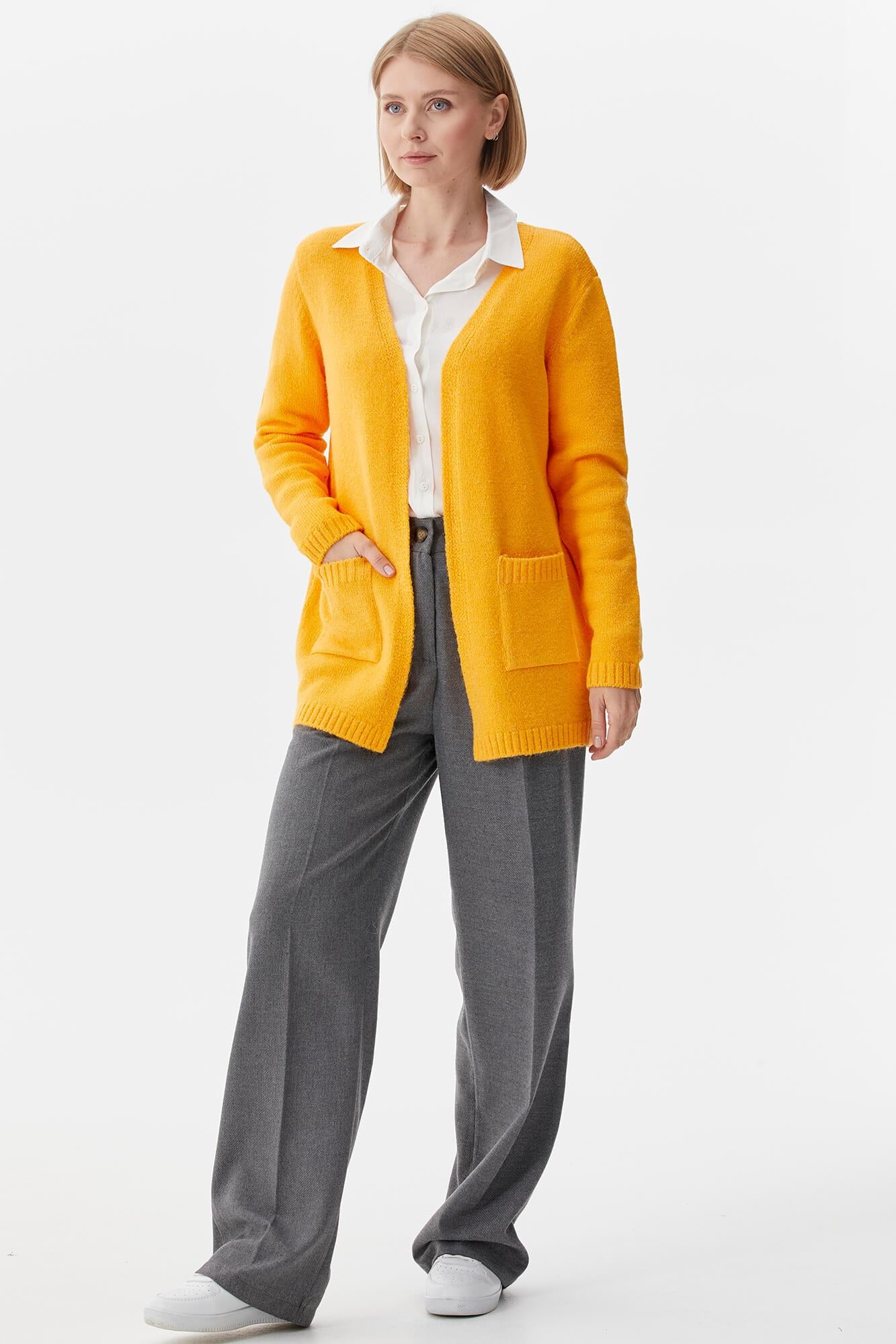 V Yaka Cepli Kadın Triko Ceket - Kayısı (2) Sementa