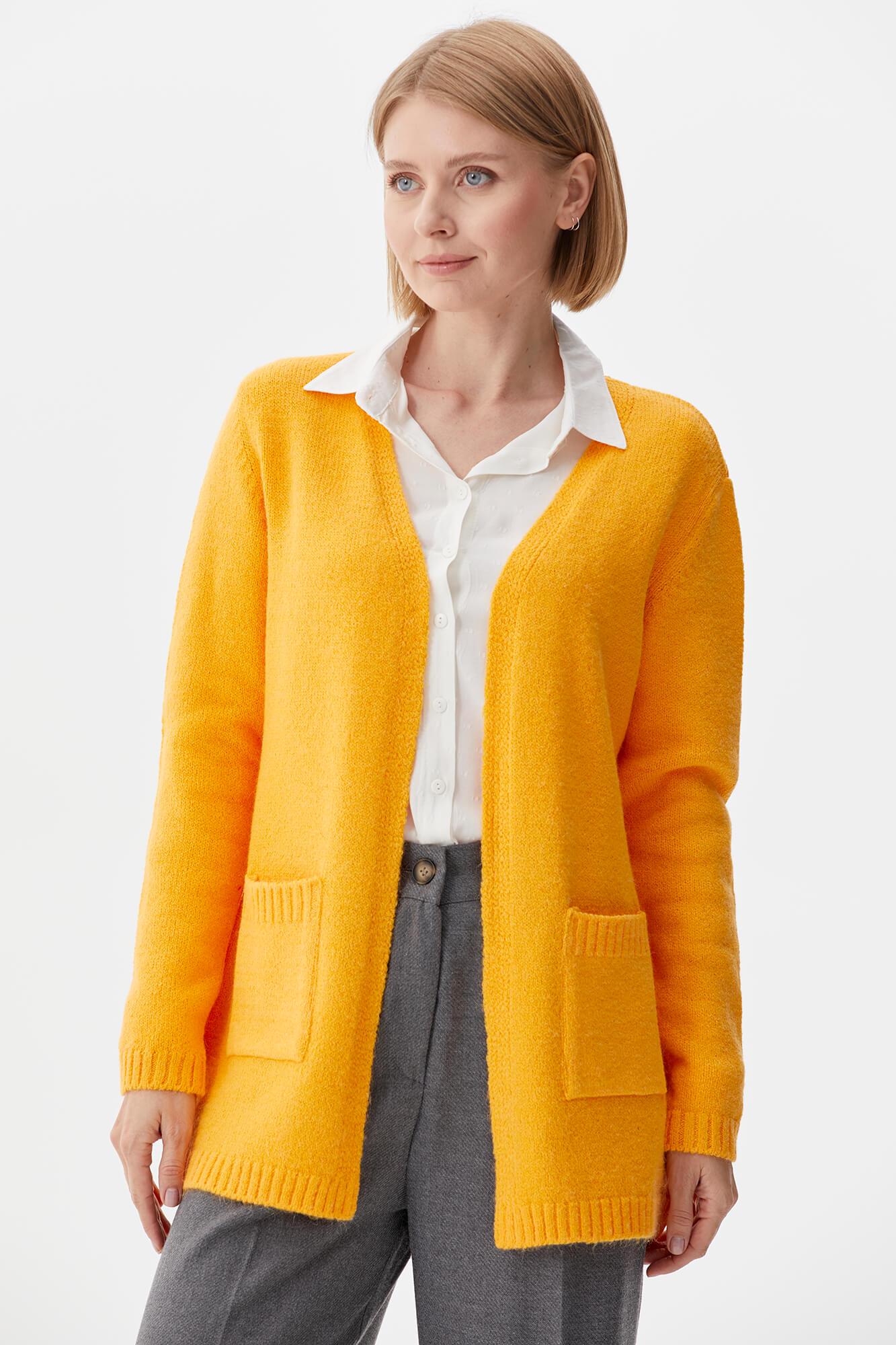 V Yaka Cepli Kadın Triko Ceket - Kayısı (4) Sementa