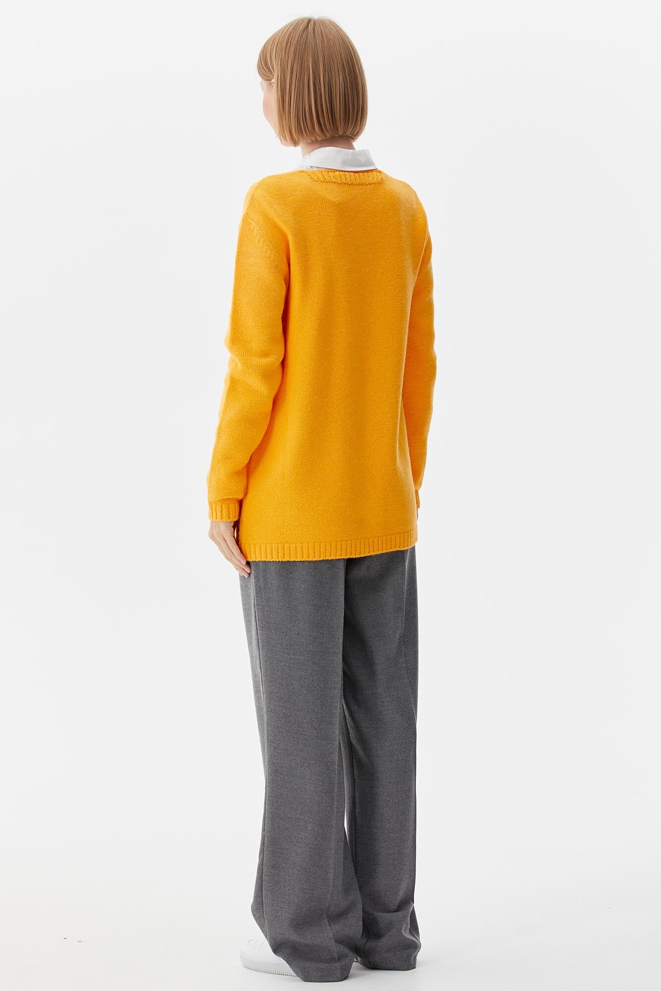 V Yaka Cepli Kadın Triko Ceket - Kayısı (5) Sementa