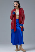 V Yaka Cepli Triko Hırka - Saks - Kırmızı (1) Sementa