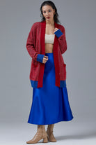 V Yaka Cepli Triko Hırka - Saks - Kırmızı (2) Sementa