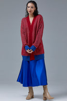 V Yaka Cepli Triko Hırka - Saks - Kırmızı (3) Sementa