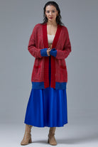 V Yaka Cepli Triko Hırka - Saks - Kırmızı (4) Sementa