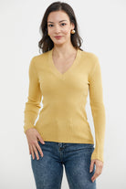 V Yaka Derbili Basic Triko Kazak - Sarı (1) Sementa