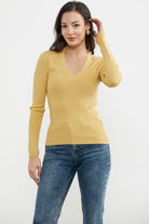 V Yaka Derbili Basic Triko Kazak - Sarı (4) Sementa