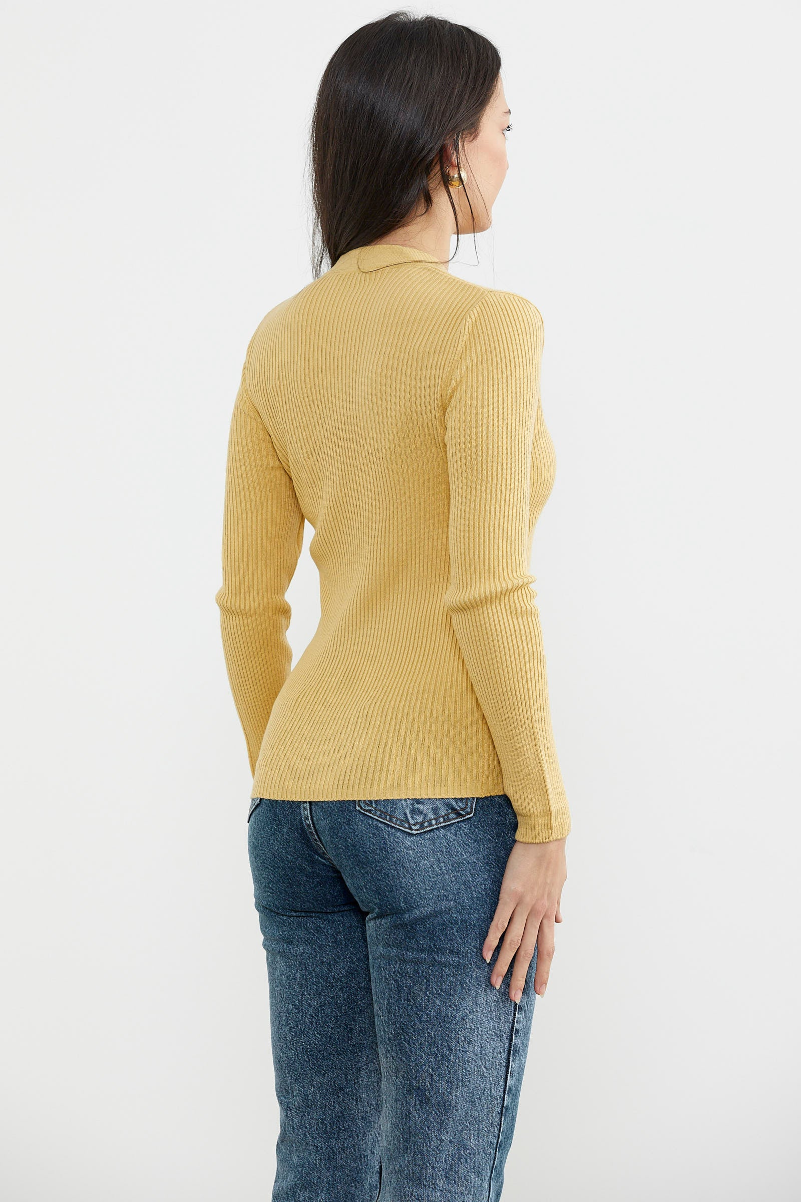 V Yaka Derbili Basic Triko Kazak - Sarı (5) Sementa