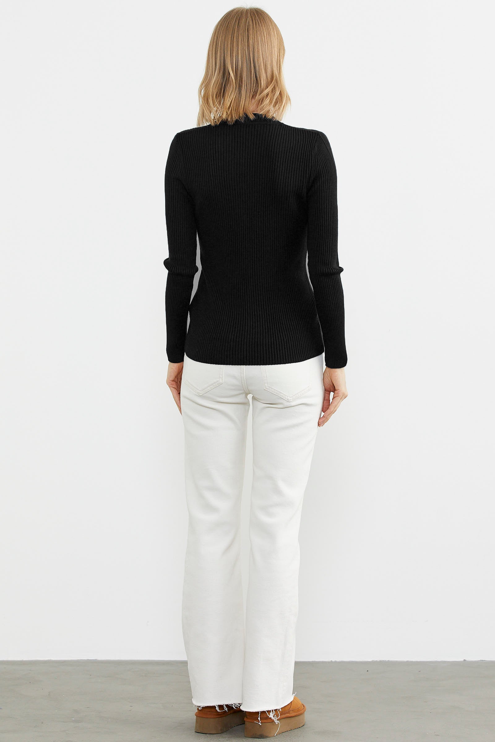 V Yaka Derbili Basic Triko Kazak - Siyah (4) Sementa