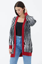 V Yaka Desenli Triko Hırka - Kırmızı (3) Sementa