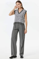 V Yaka Desenli Triko Süveter - Gri (4) Sementa