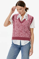 V Yaka Desenli Triko Süveter - Gül (3) Sementa