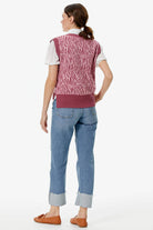 V Yaka Desenli Triko Süveter - Gül (4) Sementa