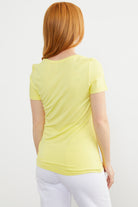 V Yaka  Dökümlü Basic Tişört - Sarı (5) Sementa