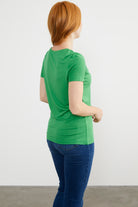 V Yaka  Dökümlü Basic Tişört - Yeşil (6) Sementa