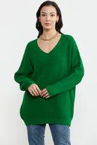 V Yaka Dökümlü Triko Kazak - Benetton Yeşil (2) Sementa