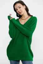 V Yaka Dökümlü Triko Kazak - Benetton Yeşil (5) Sementa