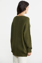 V Yaka Dökümlü Triko Kazak - Haki (5) Sementa