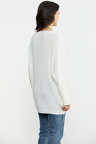 V Yaka Dökümlü Triko Kazak - Kemik (6) Sementa