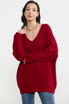 V Yaka Dökümlü Triko Kazak - Kırmızı (2) Sementa