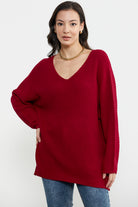 V Yaka Dökümlü Triko Kazak - Kırmızı (3) Sementa