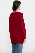 V Yaka Dökümlü Triko Kazak - Kırmızı (4) Sementa