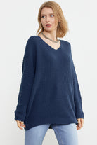 V Yaka Dökümlü Triko Kazak - Lacivert (2) Sementa