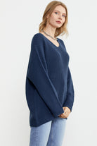 V Yaka Dökümlü Triko Kazak - Lacivert (4) Sementa