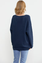 V Yaka Dökümlü Triko Kazak - Lacivert (5) Sementa