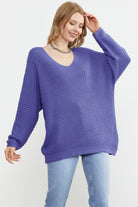 V Yaka Dökümlü Triko Kazak - Mor (2) Sementa