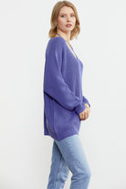 V Yaka Dökümlü Triko Kazak - Mor (3) Sementa