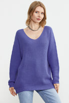 V Yaka Dökümlü Triko Kazak - Mor (4) Sementa