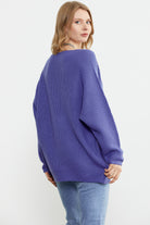 V Yaka Dökümlü Triko Kazak - Mor (5) Sementa