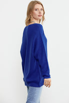 V Yaka Dökümlü Triko Kazak - Saks (4) Sementa