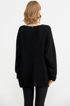 V Yaka Dökümlü Triko Kazak - Siyah (4) Sementa