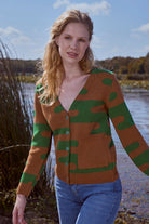 V Yaka Düğmeli Cepli Triko Hırka - Kiremit (1) Sementa