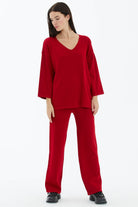V Yaka İkili Triko Takım - Kırmızı (3) Sementa
