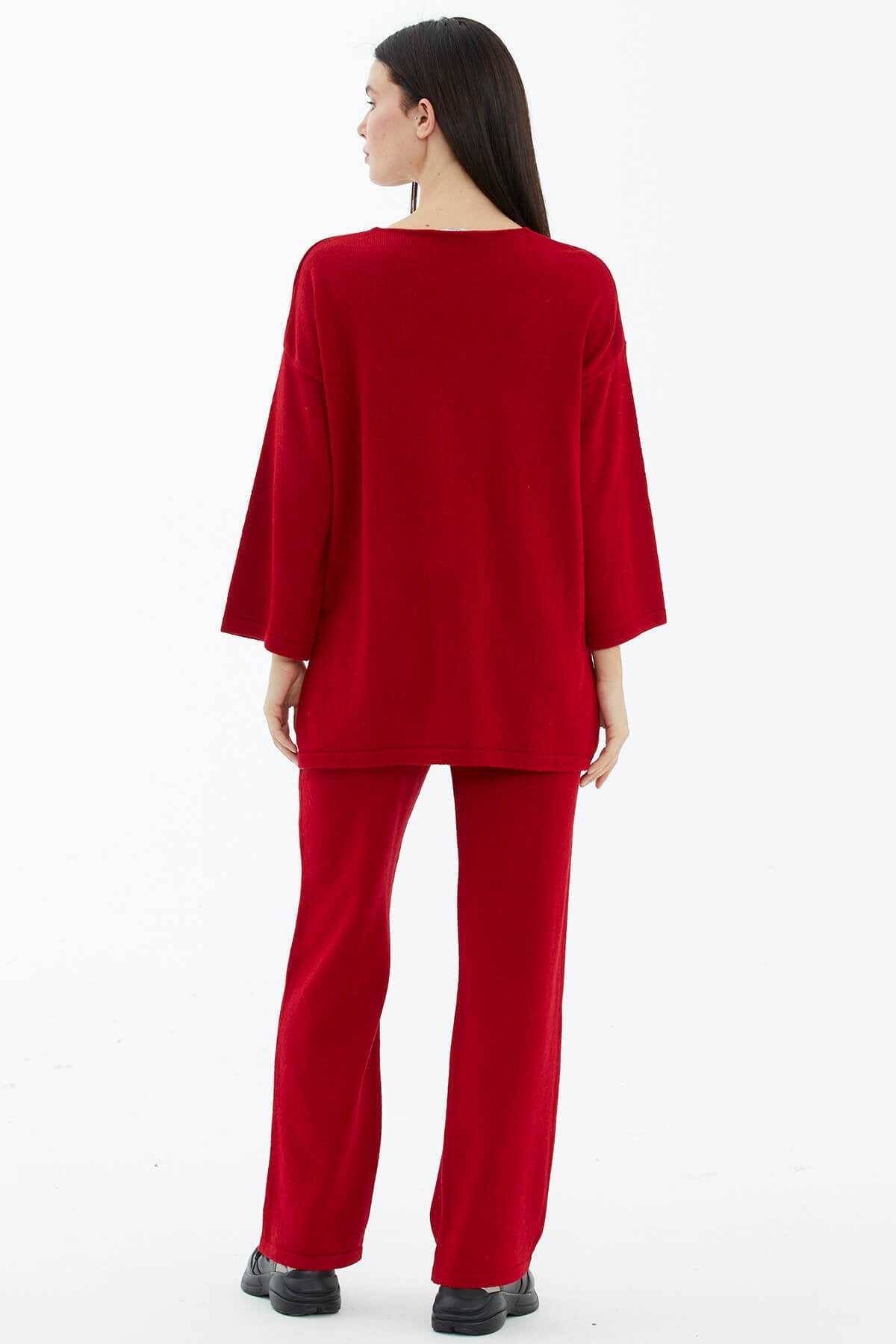 V Yaka İkili Triko Takım - Kırmızı (4) Sementa