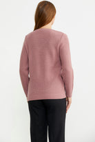 V Yaka Motifli Yünlü Triko Kazak - Gül - Sementa