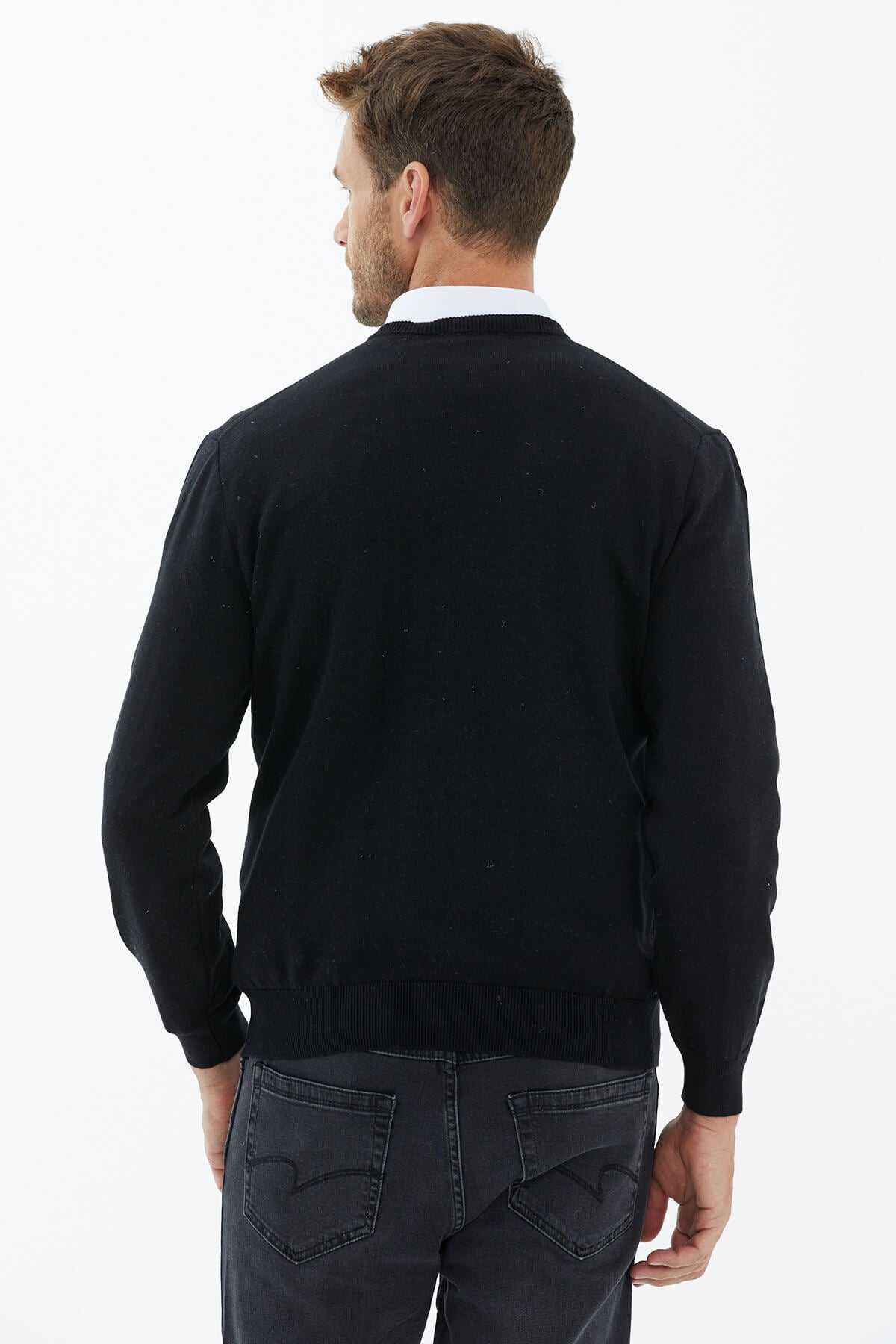 V Yaka Triko Kazak - Siyah (4) Sementa