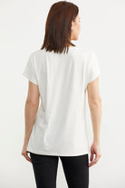 Yaka Detaylı Dökümlü Penye Tişört - Ekru (5) Sementa