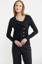 Yaka Detaylı Triko Kazak - Siyah - Sementa