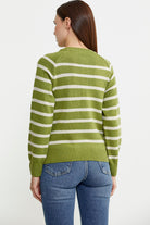 Yaka Düğmeli Çizgili Yünlü Triko Kazak - Yeşil - Sementa